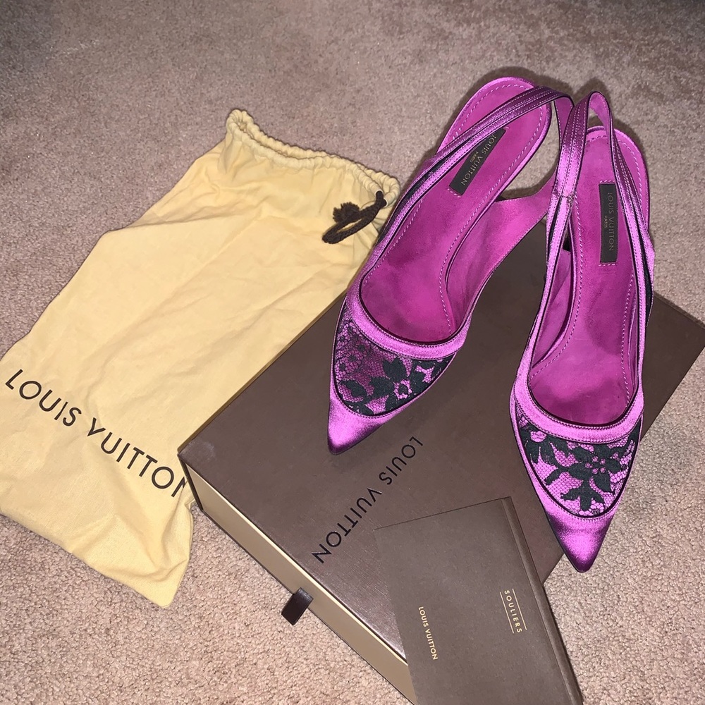 Purple satin Louis Vuitton stilettos